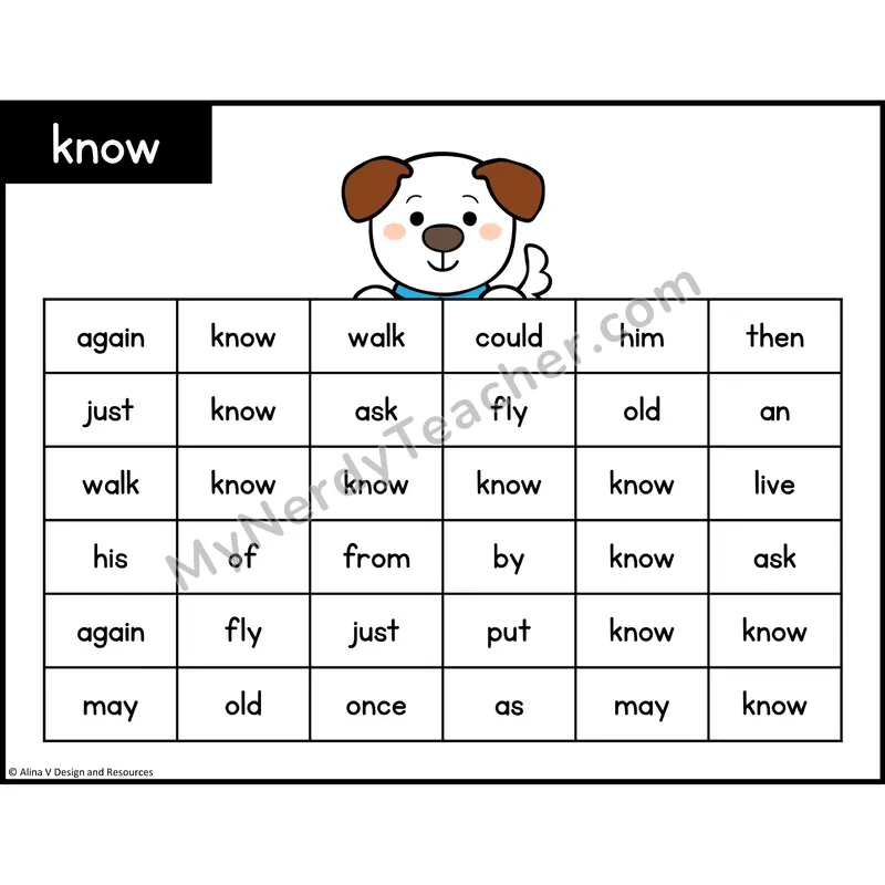 Sight Word Maze — 1st Grade - know