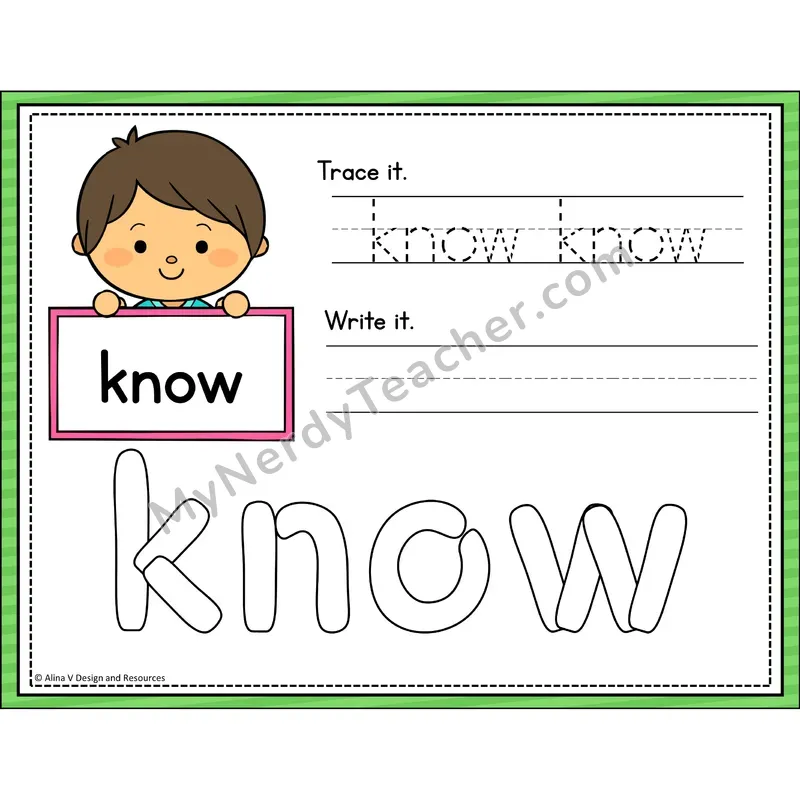 Sight Word Playdough Mats — 1st Grade - know