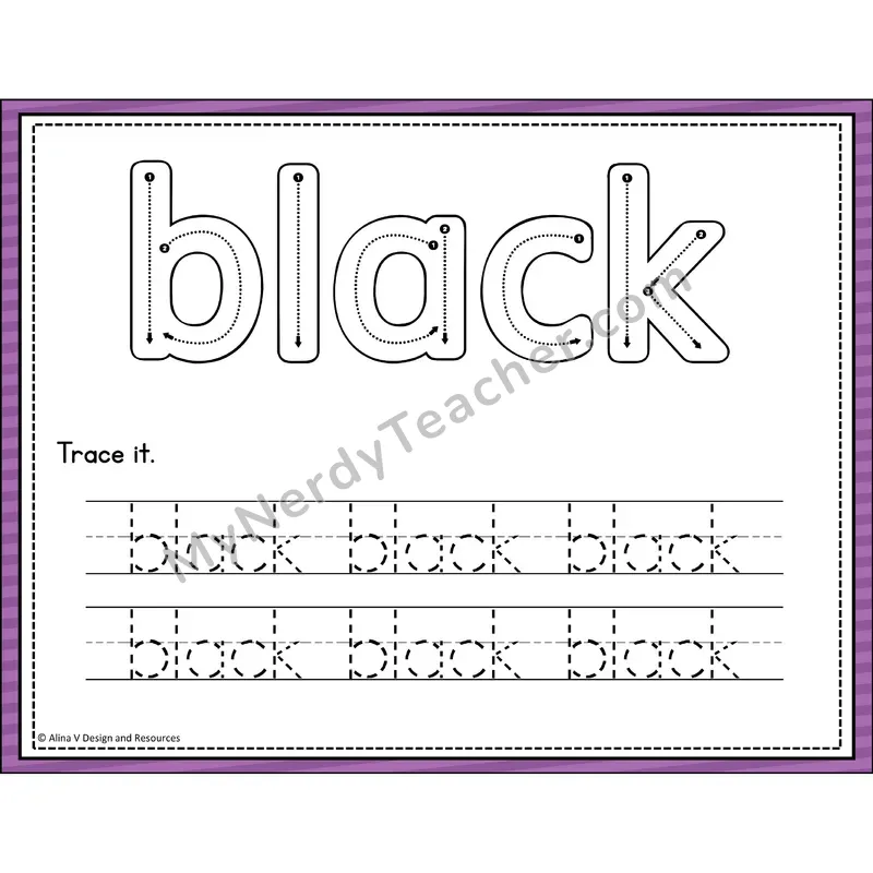 Sight Word Tracing Cards — Kindergarten - black