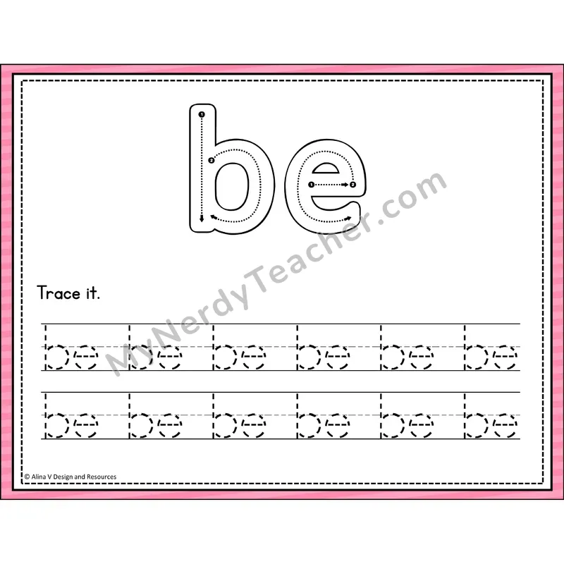 Sight Word Tracing Cards — Kindergarten - be