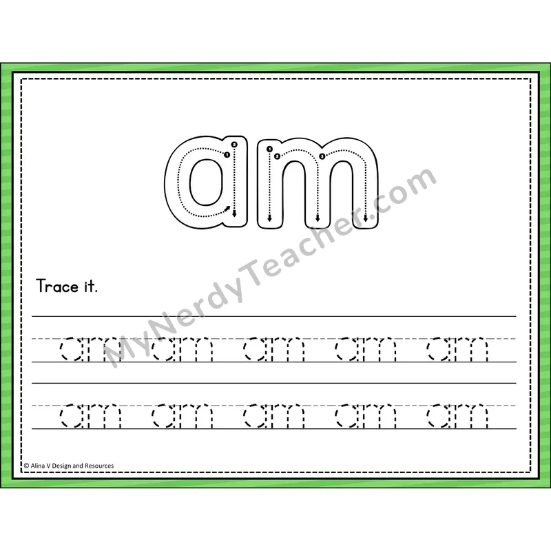 Sight Word Tracing Cards — Kindergarten - am