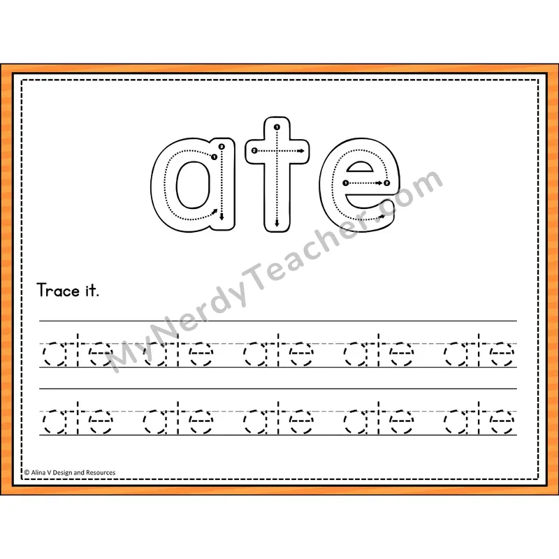 Sight Word Tracing Cards — Kindergarten - ate