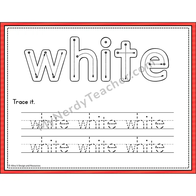 Sight Word Tracing Cards — Kindergarten - white