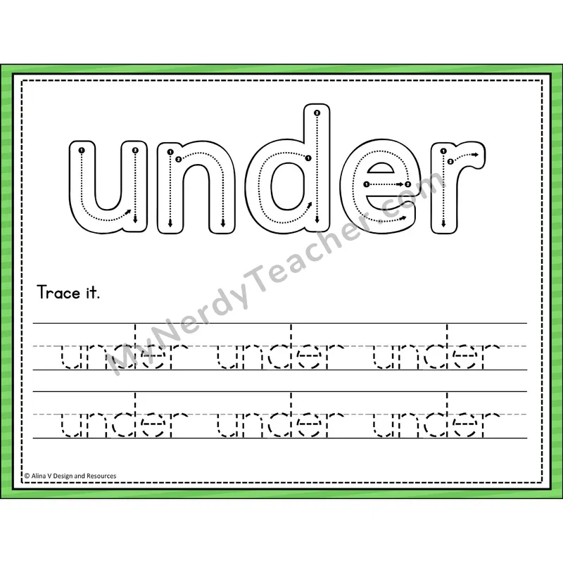 Sight Word Tracing Cards — Kindergarten - under