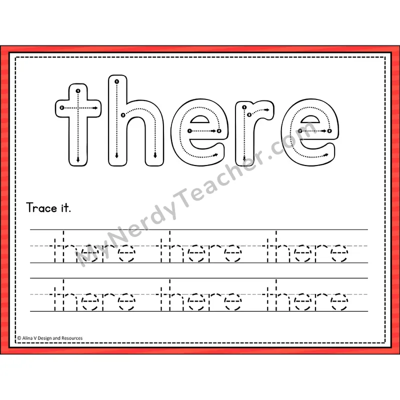 Sight Word Tracing Cards — Kindergarten - there
