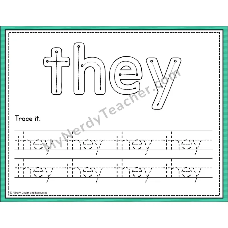 Sight Word Tracing Cards — Kindergarten - they