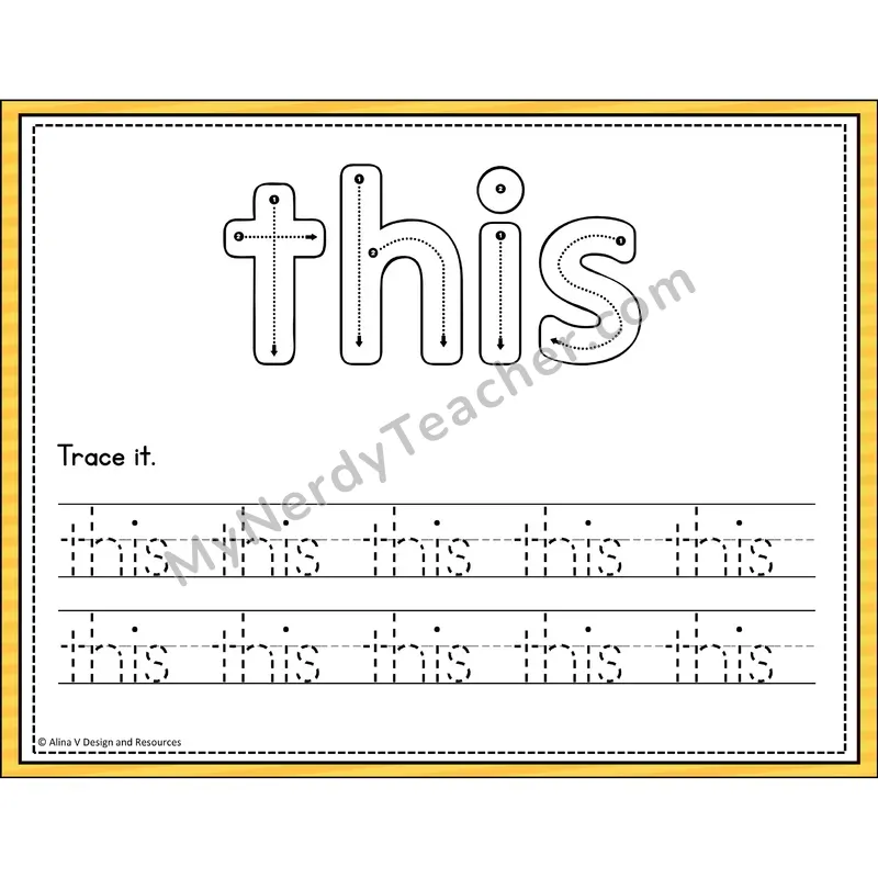 Sight Word Tracing Cards — Kindergarten - this