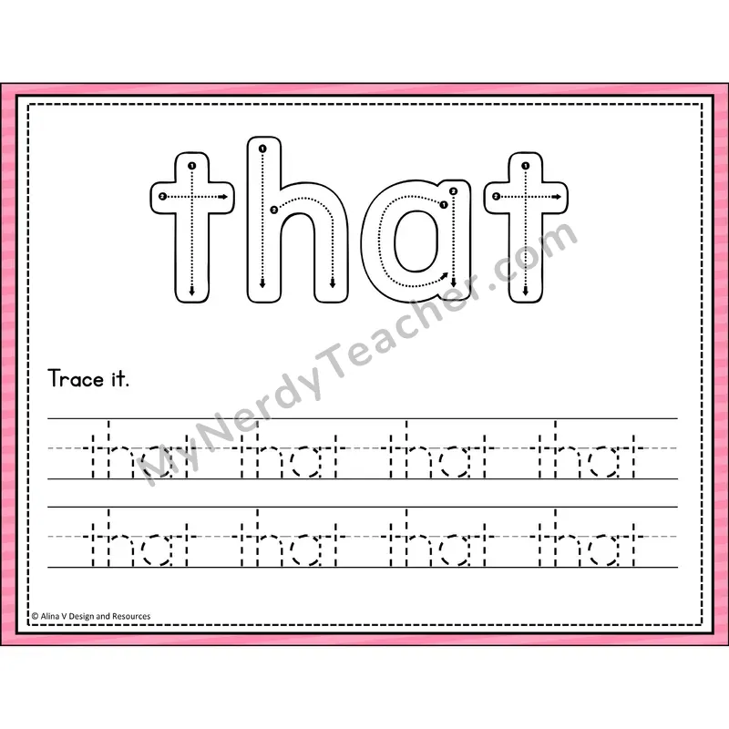 Sight Word Tracing Cards — Kindergarten - that