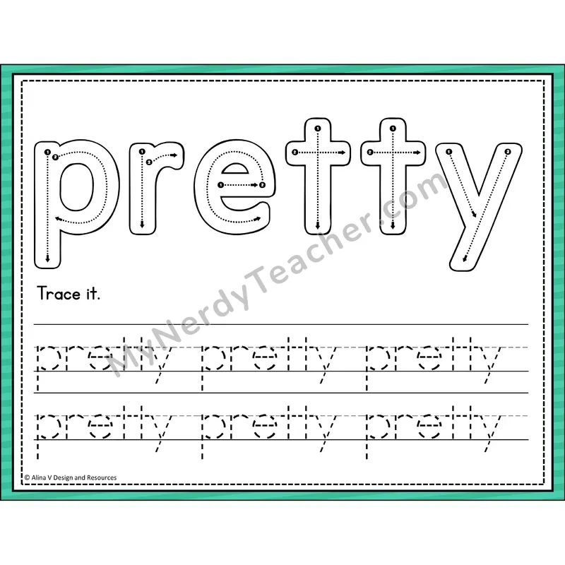 Sight Word Tracing Cards — Kindergarten - pretty