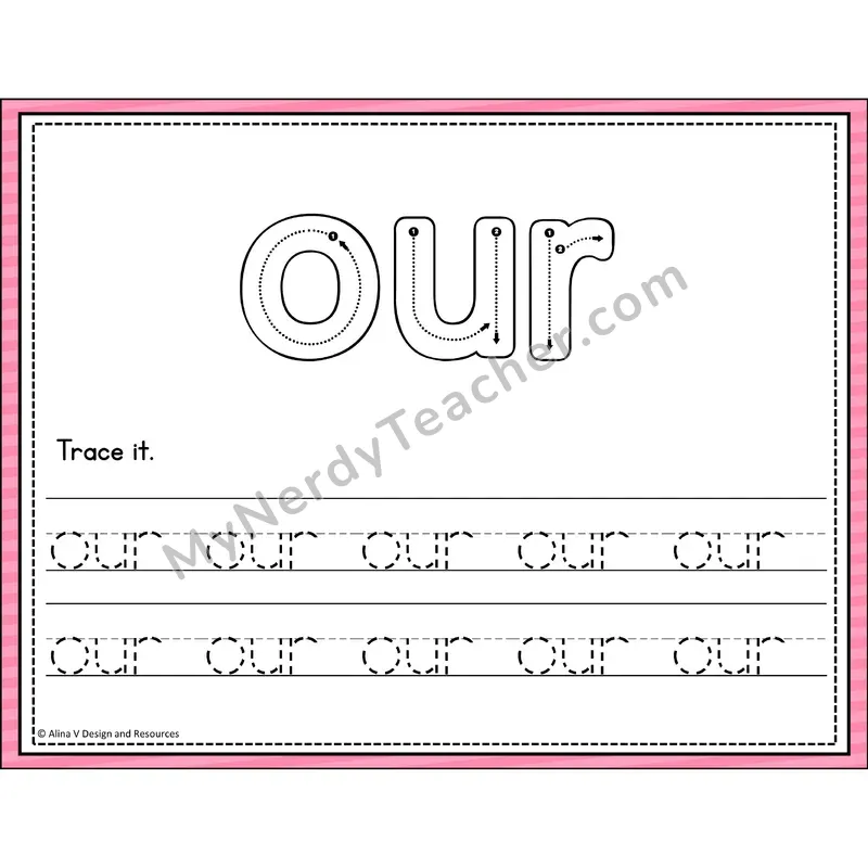 Sight Word Tracing Cards — Kindergarten - our