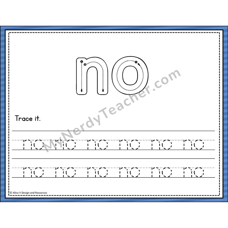 Sight Word Tracing Cards — Kindergarten - no