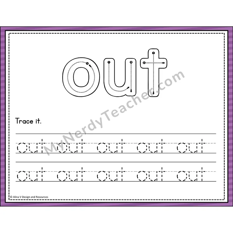 Sight Word Tracing Cards — Kindergarten - out
