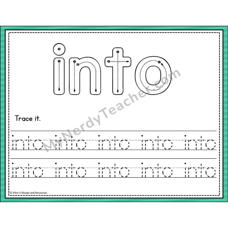 Sight Word Tracing Cards — Kindergarten - out