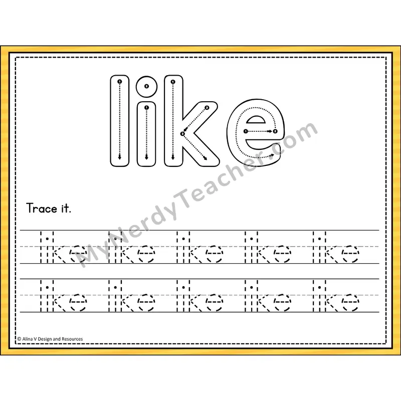 Sight Word Tracing Cards — Kindergarten - like