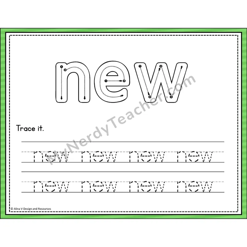 Sight Word Tracing Cards — Kindergarten - new