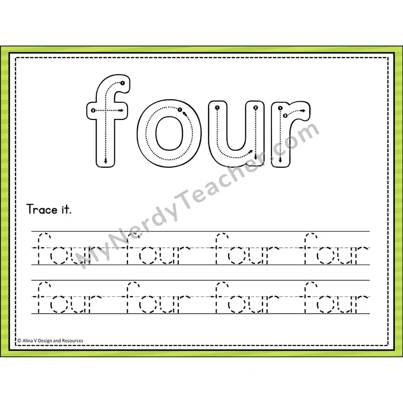 Sight Word Tracing Cards — Kindergarten - four