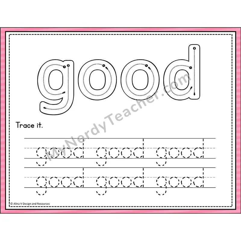 Sight Word Tracing Cards — Kindergarten - good