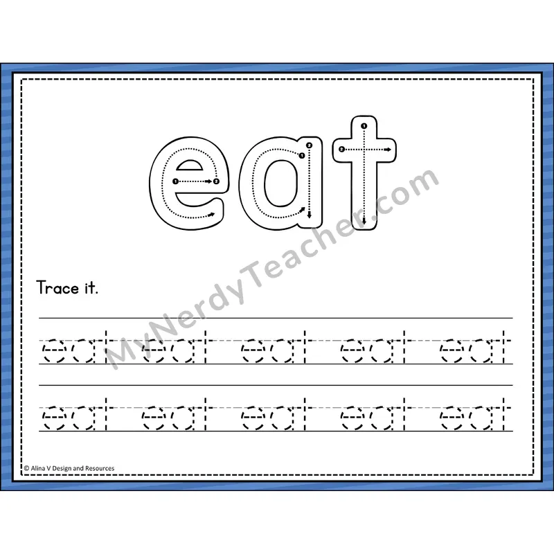 Sight Word Tracing Cards — Kindergarten - eat