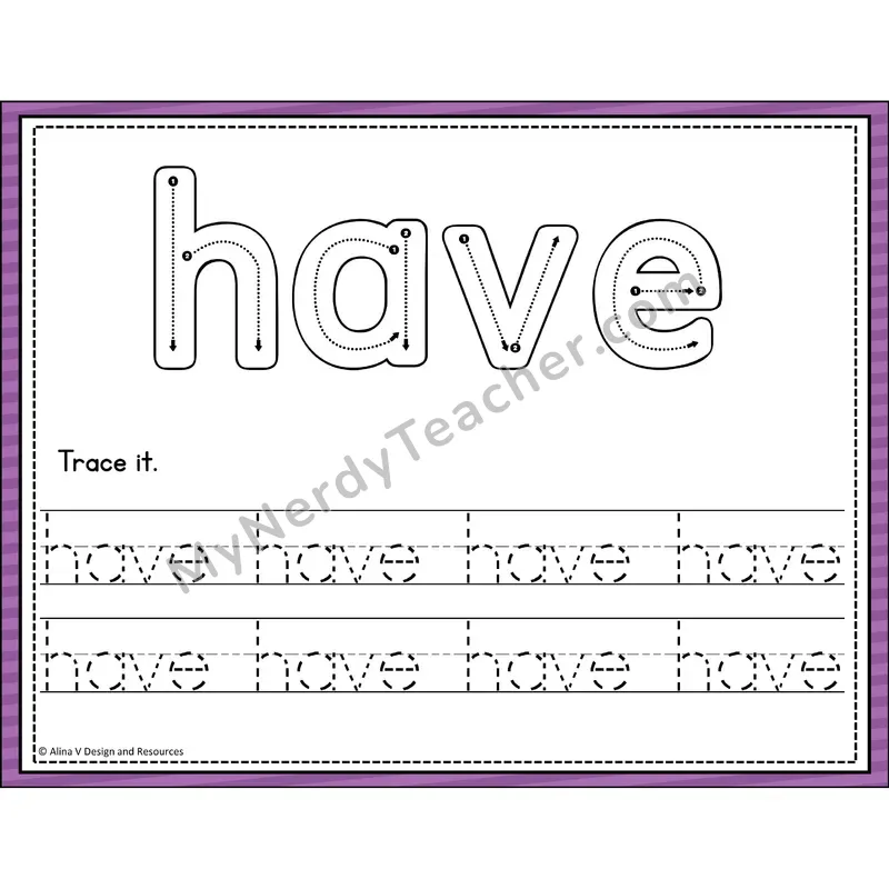 Sight Word Tracing Cards — Kindergarten - have