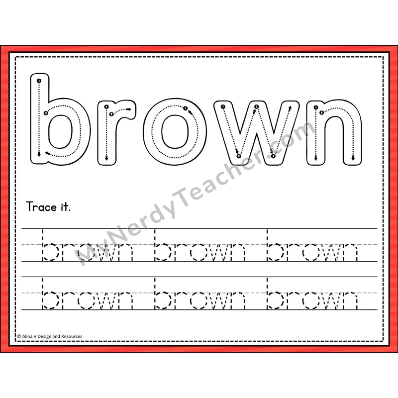 Sight Word Tracing Cards — Kindergarten - brown