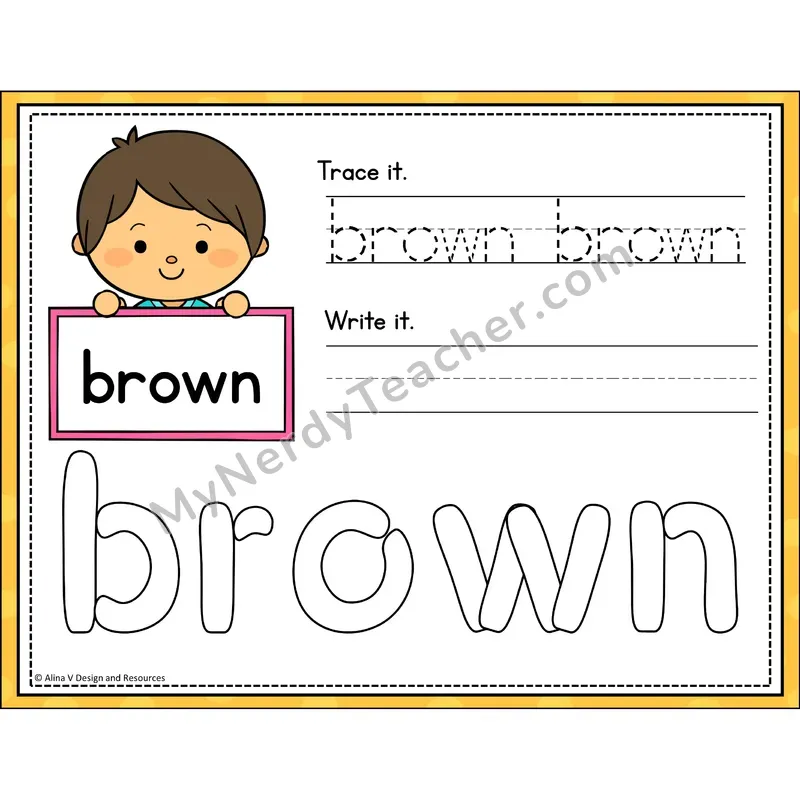 Sight Word Playdough Mats — Kindergarten - brown