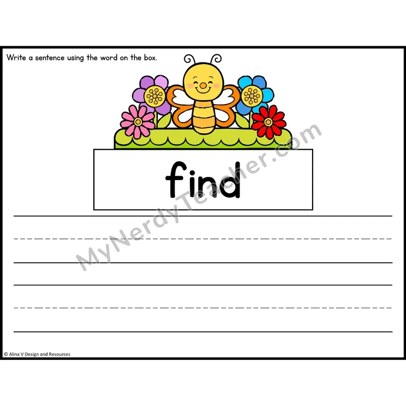 Sight Word Sentence Writing — Spring Theme — Preschool - find