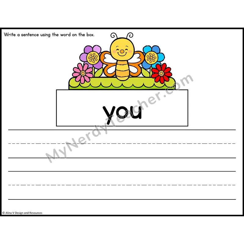 Sight Word Sentence Writing — Spring Theme — Preschool - you