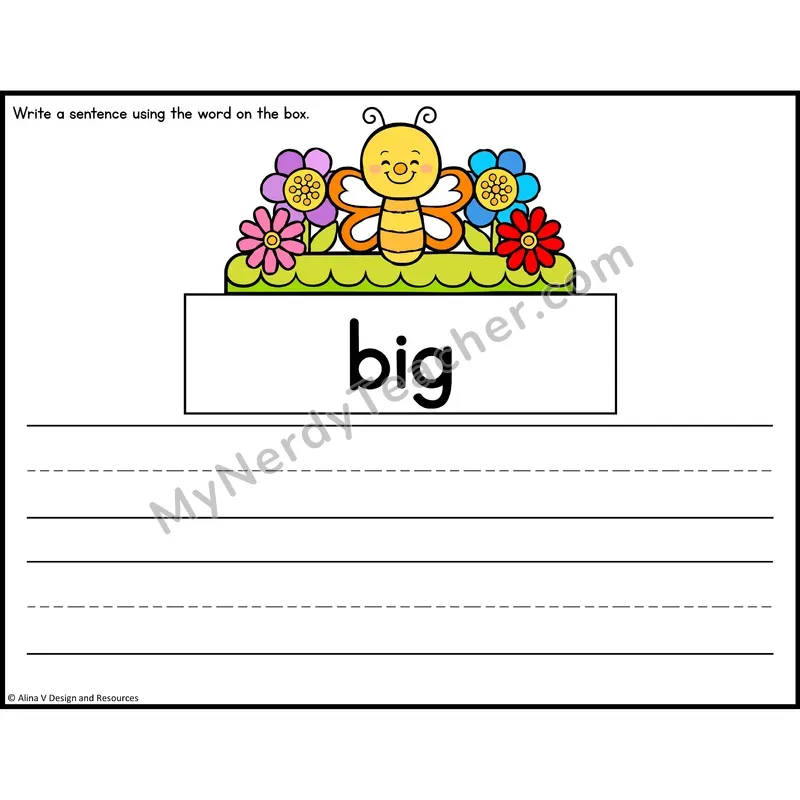 Sight Word Sentence Writing — Spring Theme — Preschool - big