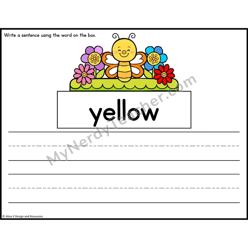 Sight Word Sentence Writing — Spring Theme — Preschool - yellow