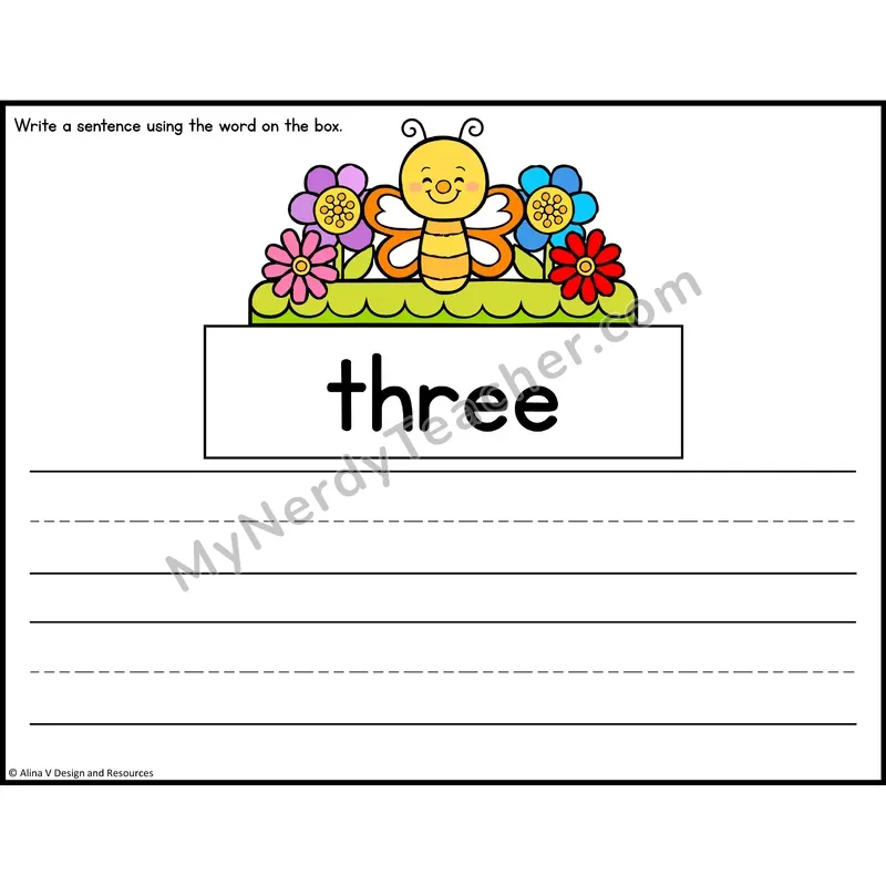 Sight Word Sentence Writing — Spring Theme — Preschool - three