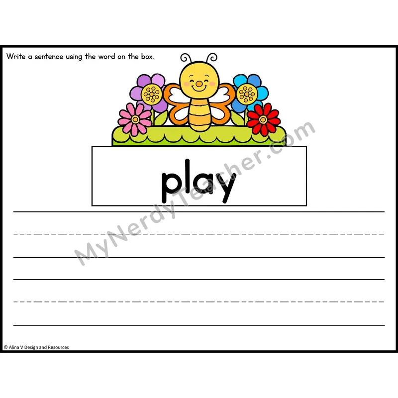 Sight Word Sentence Writing — Spring Theme — Preschool - play