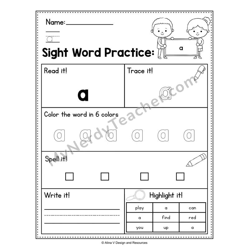 Sight Word Practice Worksheet — Preschool Practice Book - a