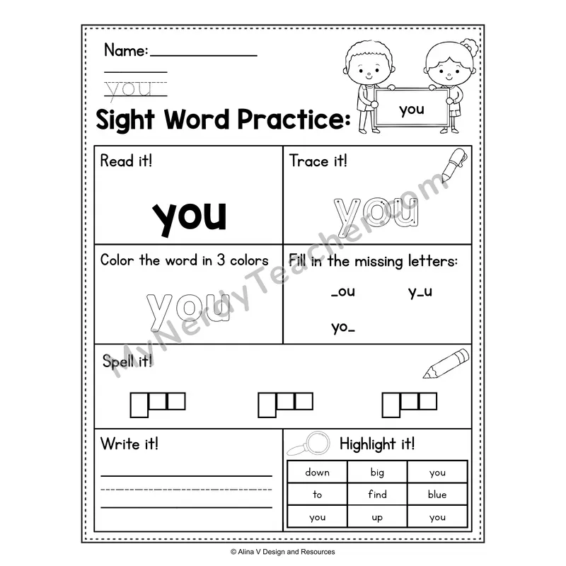 Sight Word Practice Worksheet — Preschool Practice Book - you