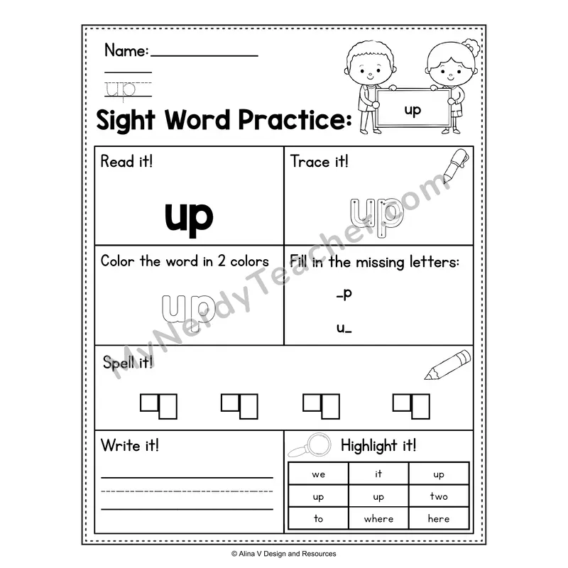 Sight Word Practice Worksheet — Preschool Practice Book - up