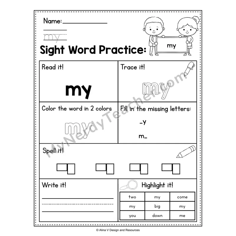Sight Word Practice Worksheet — Preschool Practice Book - my