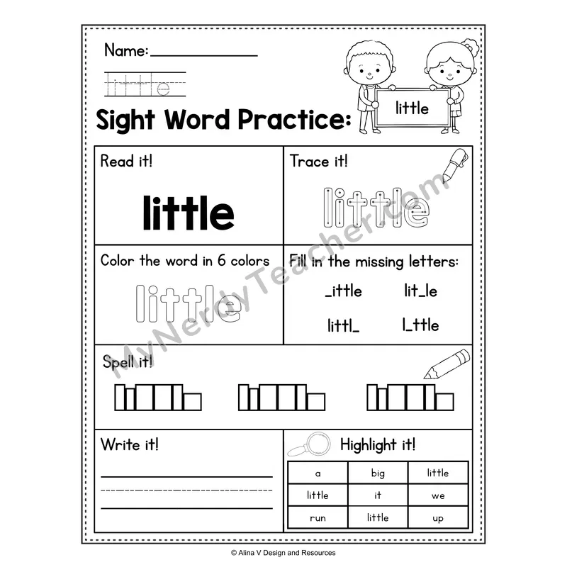 Sight Word Practice Worksheet — Preschool Practice Book - little