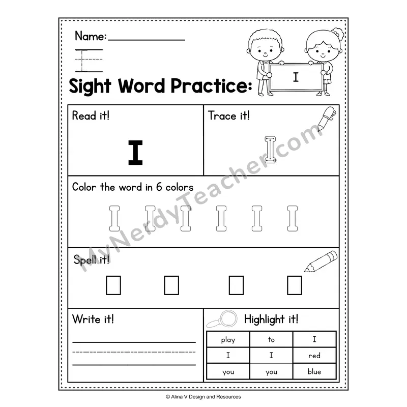 Sight Word Practice Worksheet — Preschool Practice Book - I
