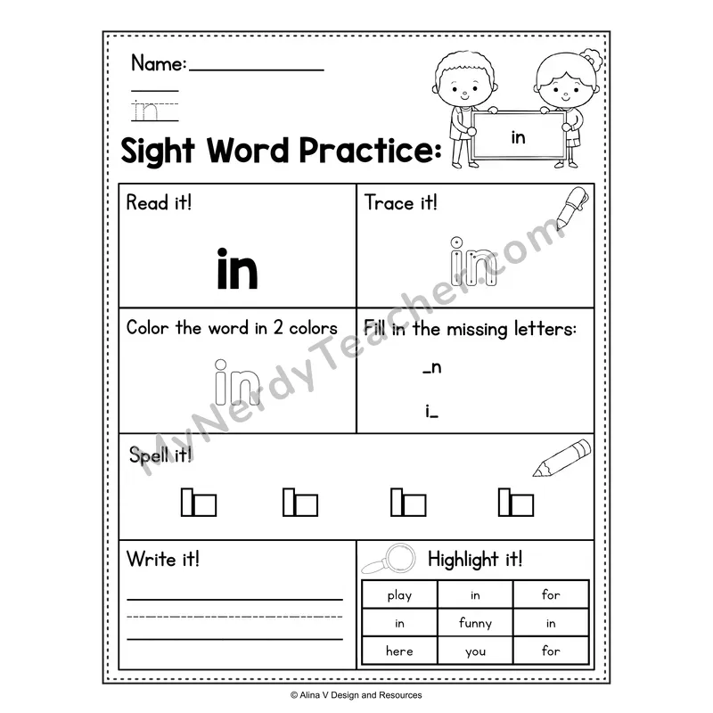 Sight Word Practice Worksheet — Preschool Practice Book - in