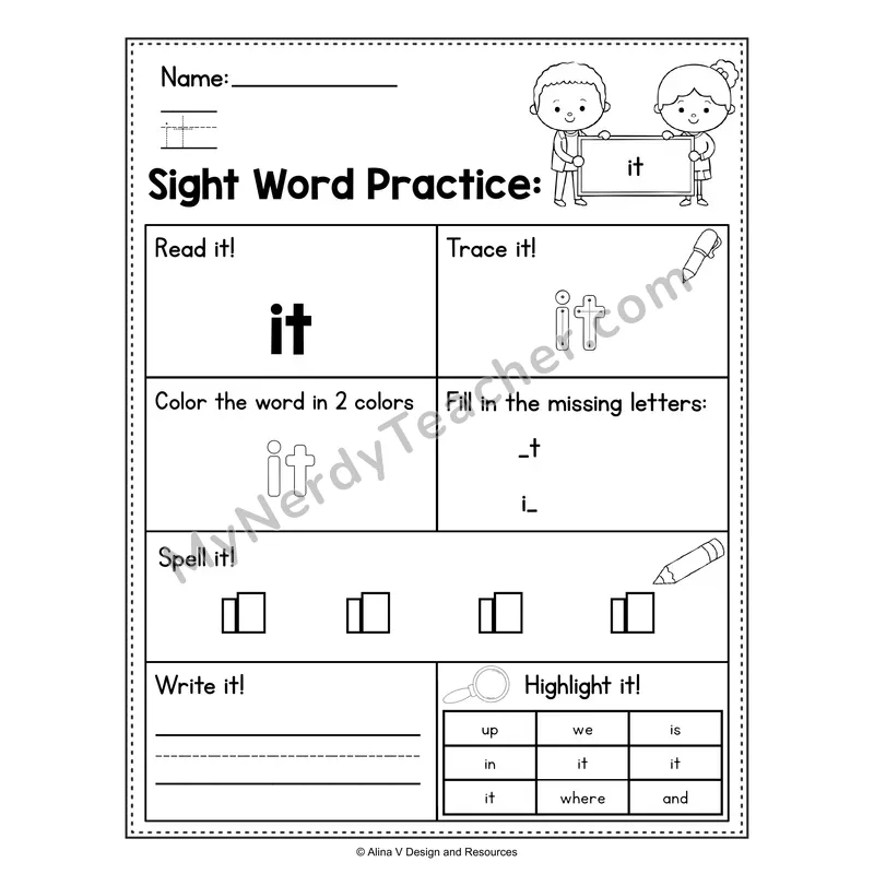 Sight Word Practice Worksheet — Preschool Practice Book - it
