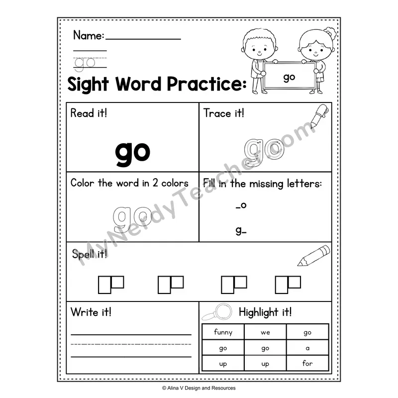 Sight Word Practice Worksheet — Preschool Practice Book - go