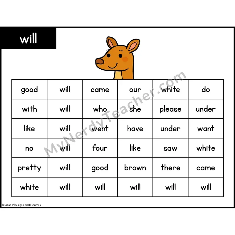Sight Word Maze — Kindergarten - will