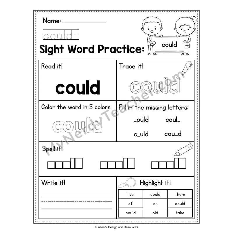 Sight Word Practice Worksheet — 1st Grade Practice Book - could