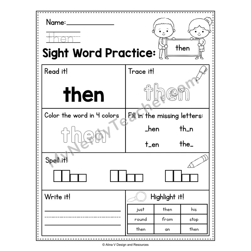Sight Word Practice Worksheet — 1st Grade Practice Book - then