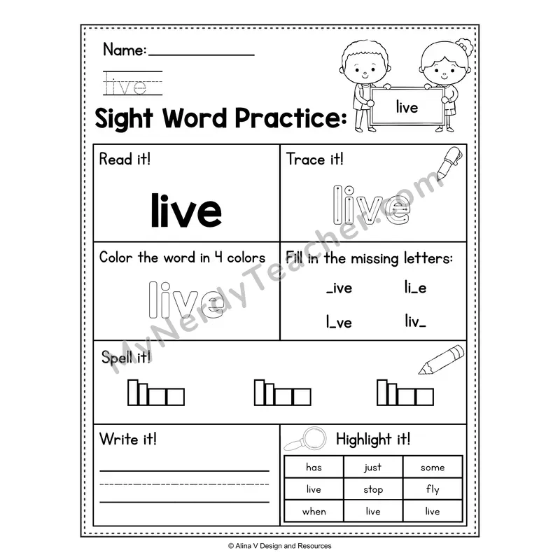 Sight Word Practice Worksheet — 1st Grade Practice Book - live