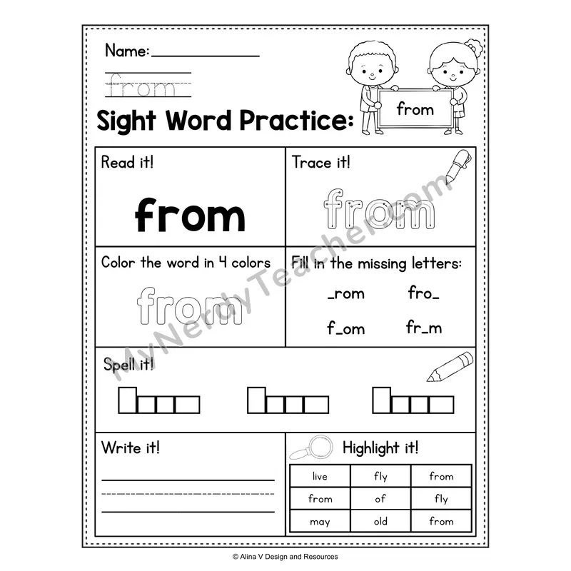 Sight Word Practice Worksheet — 1st Grade Practice Book - from