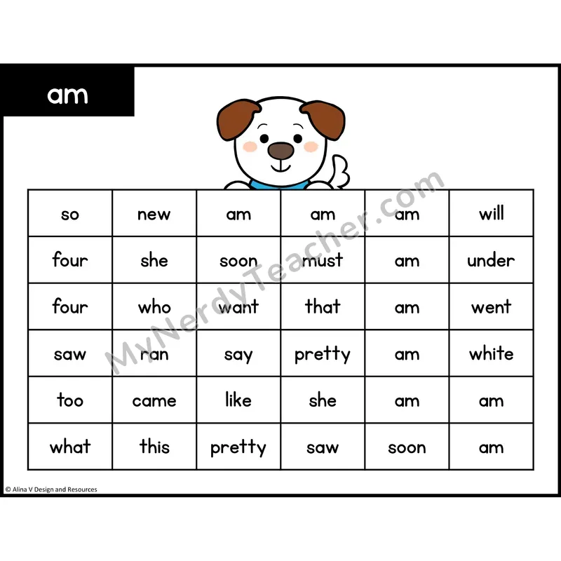 Sight Word Maze — Kindergarten - am