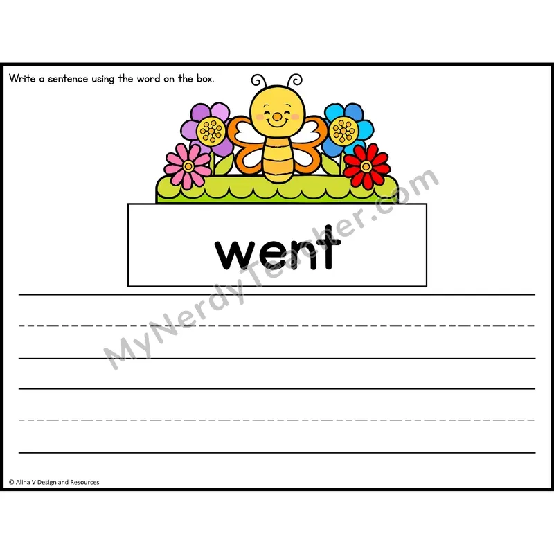 Sight Word Sentence Writing — Spring Theme — Kindergarten - went