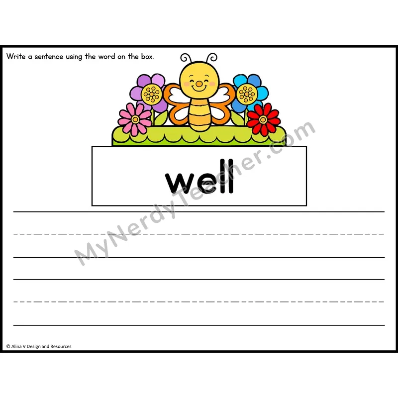 Sight Word Sentence Writing — Spring Theme — Kindergarten - well
