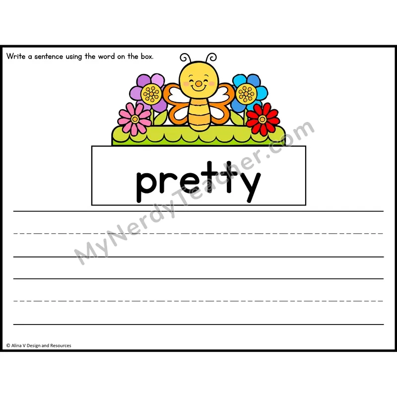 Sight Word Sentence Writing — Spring Theme — Kindergarten - pretty
