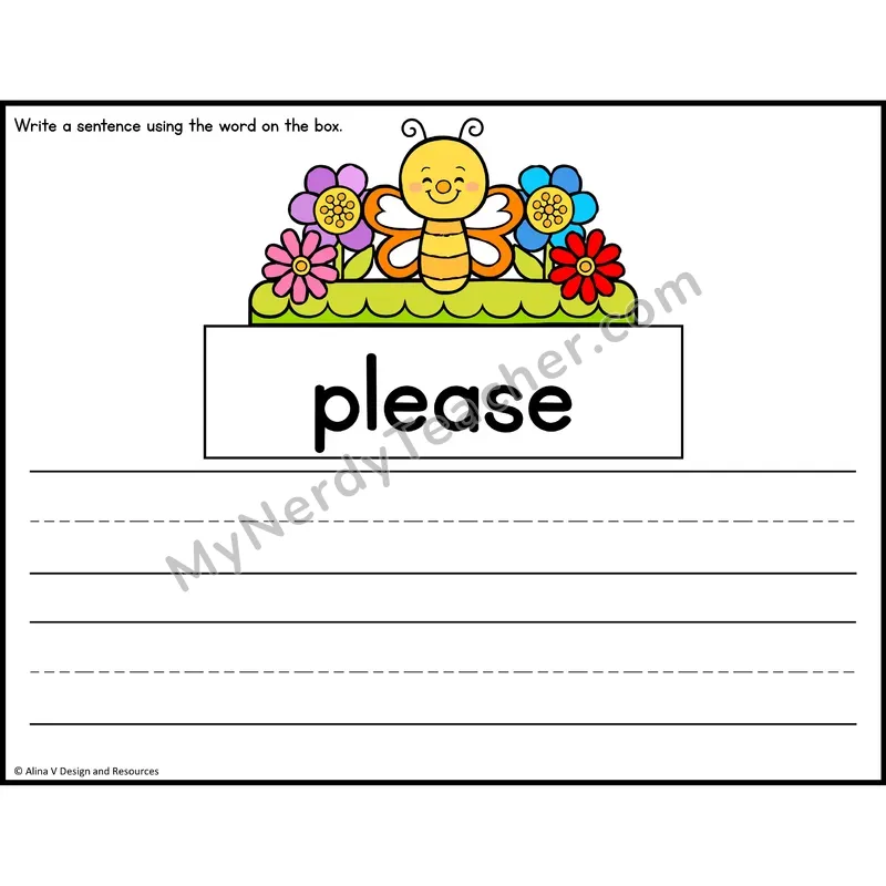 Sight Word Sentence Writing — Spring Theme — Kindergarten - please